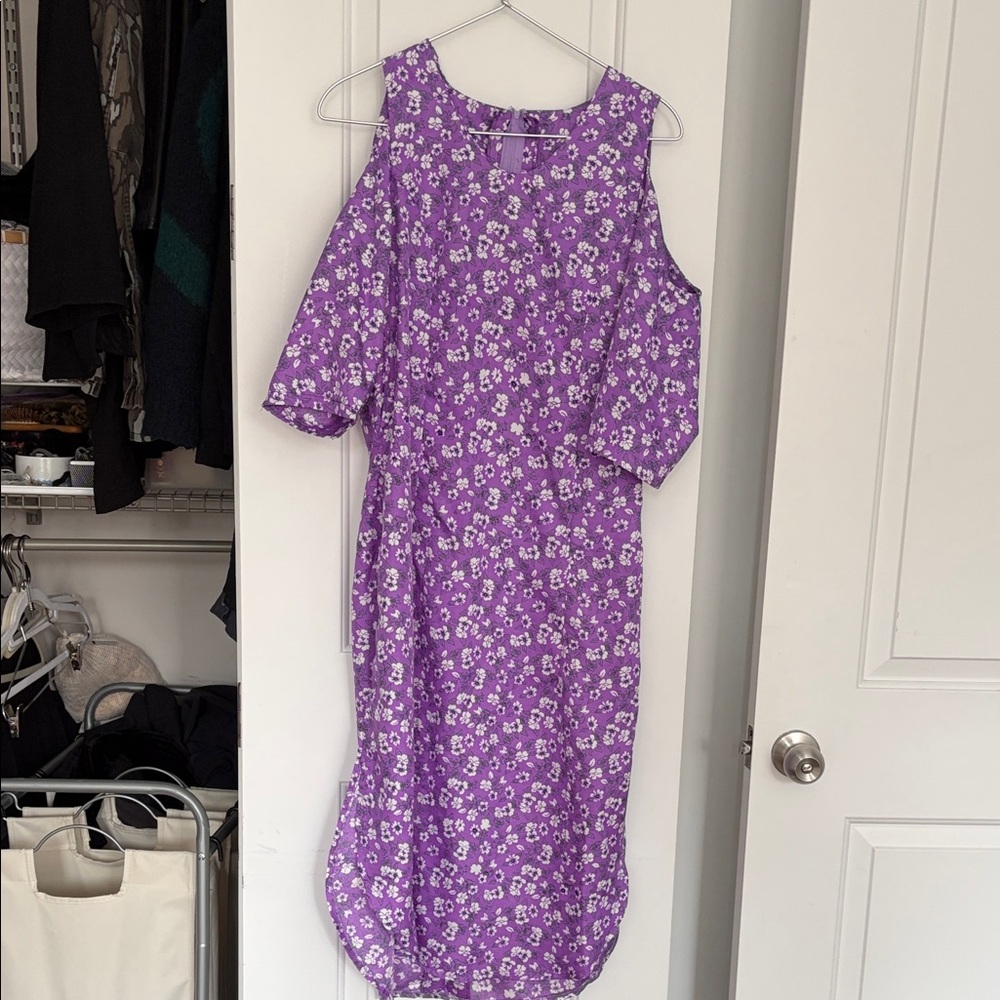 Floral Purple Women's Dress handmade Malawi 🇲🇼 cold shoulder